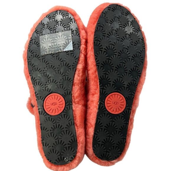 UGG Fuzz Yeah Sheepskin Sherpa Double Buckle Sandals Coral Pink Size 9 - Picture 7 of 11